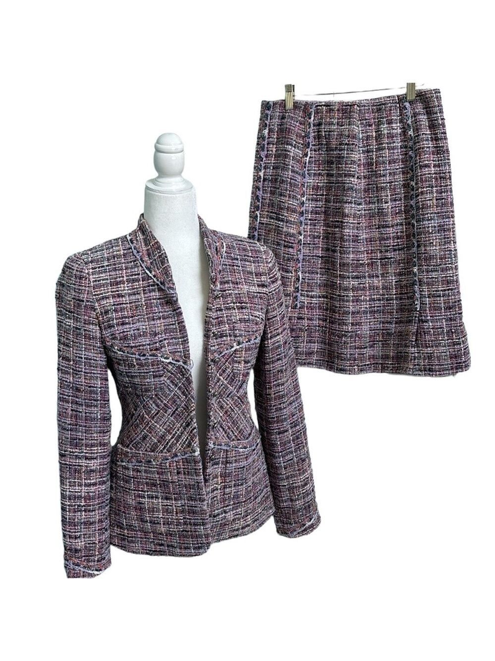 Carlisle Vintage two Piece Suit Multicolored Tweed Wool Blazer and Skirt Size 6